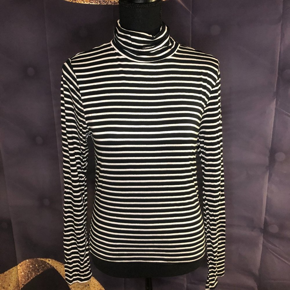 White and Black Striped Turtleneck